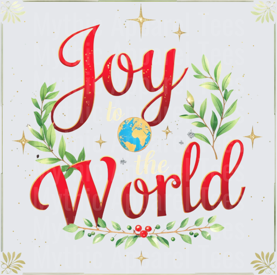 Christmas Joy to the World Red Script Globe Holly Greenery