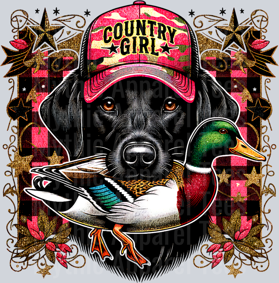 country girl dog with duck in its mouth DTF Southern Transfers