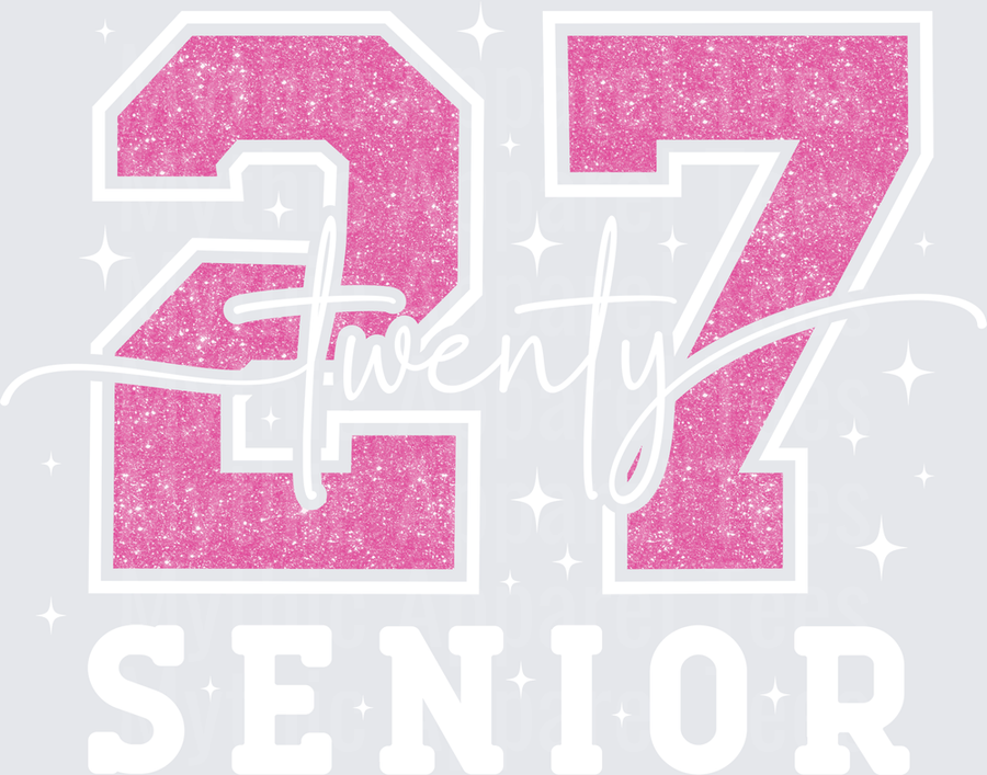 Pink Glitter Varsity Number 27 Senior Class of 2027 Script