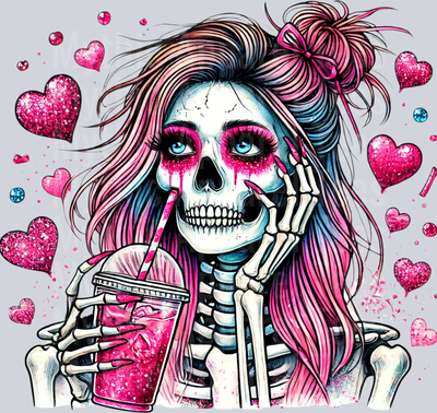Skeleton with Coffee DTF Skull Transfers