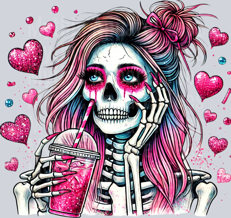 Skeleton with Coffee DTF Skull Transfers