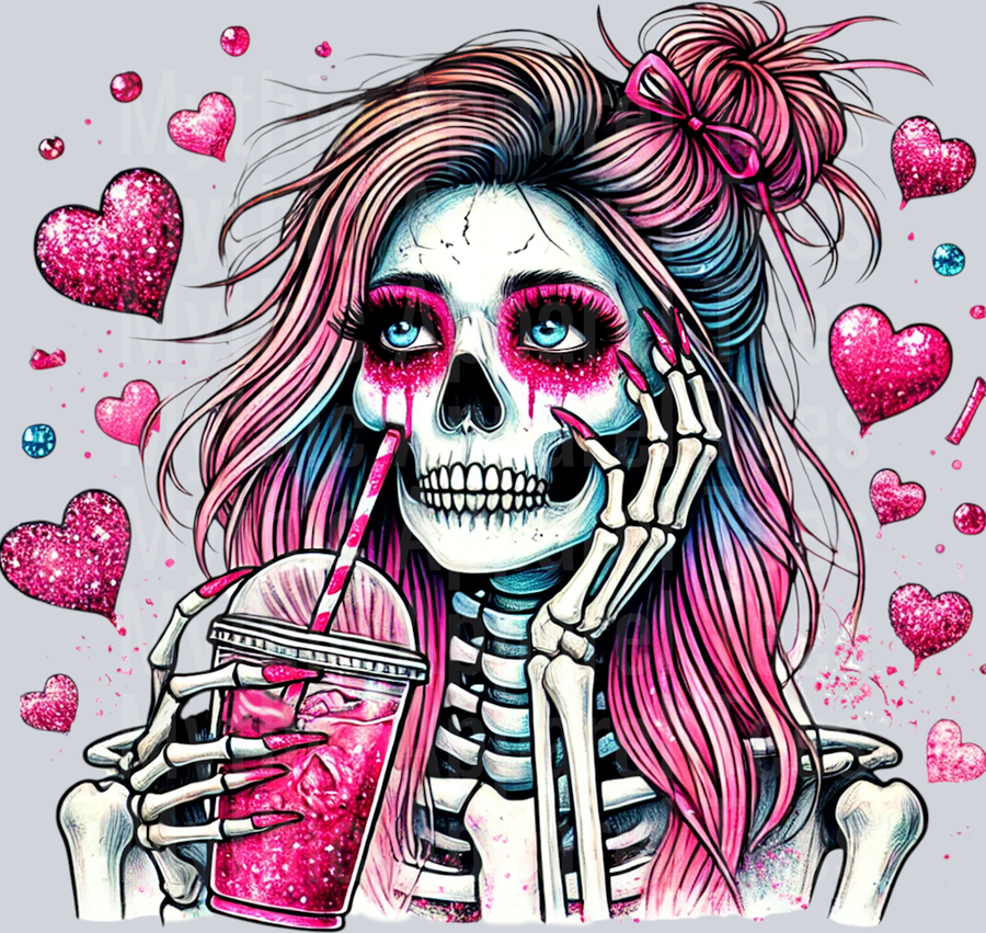 Skeleton with Coffee DTF Skull Transfers
