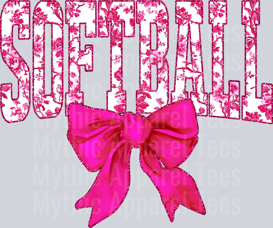 Pink Softball School Spirit & Sports College Font Floral Pattern