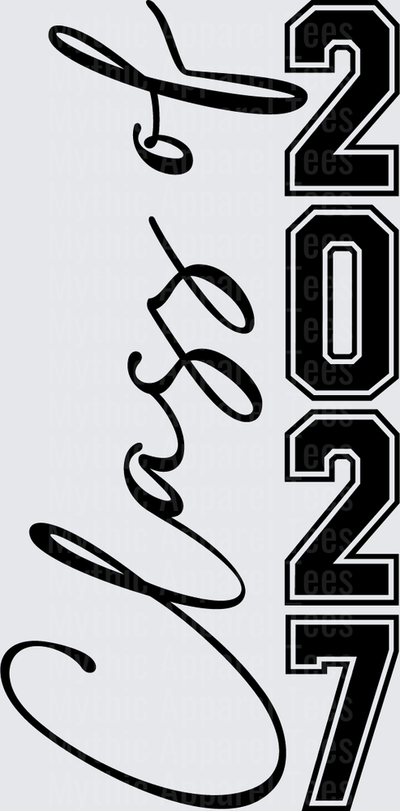Class of 2027 Vertical Script and Bold Block Letter Graduation Design Black