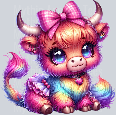 AZ778 Rainbow Highland Cow