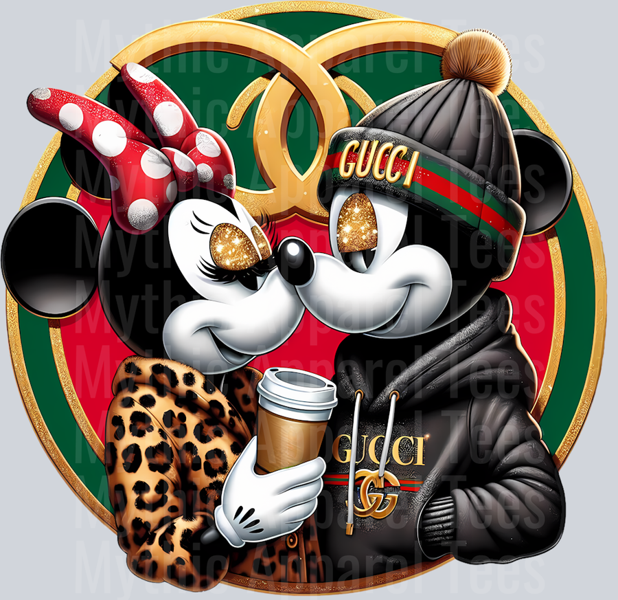 Classic Mickey and Minnie coffee Leopard Print Disney DTF Gucci Mickey Transfers