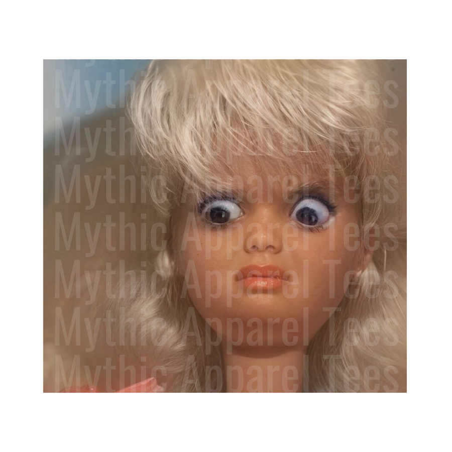 Ratchet Barbies Wide-Eyed Blonde Doll Close-Up Face