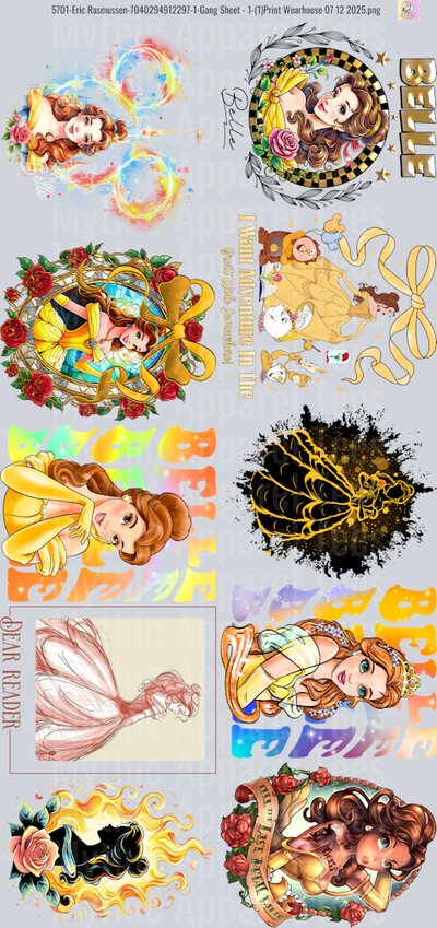Belle Beauty and the Beast Disney GANG SHEET 10 FULL SIZE IMAGES