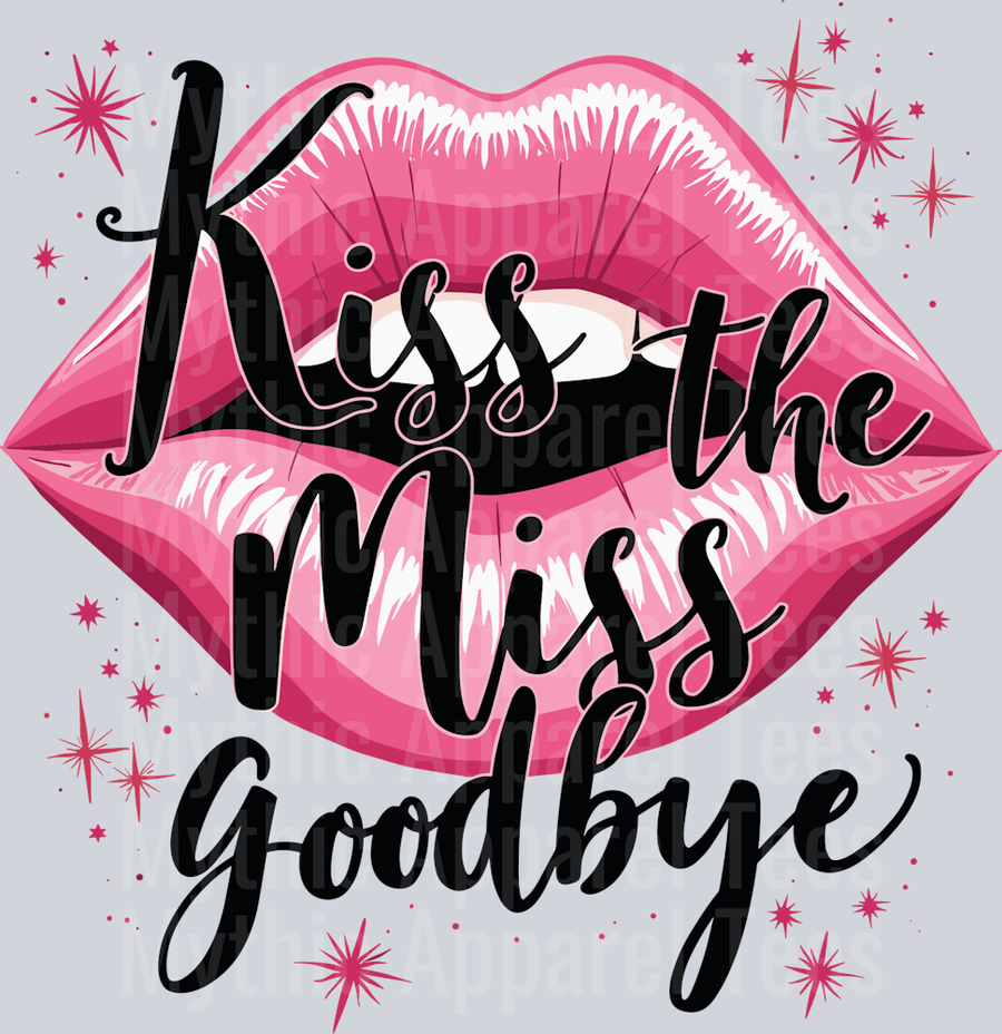 Kiss the Miss Goodbye pink lips with shiny spots DTF Bride Transfers