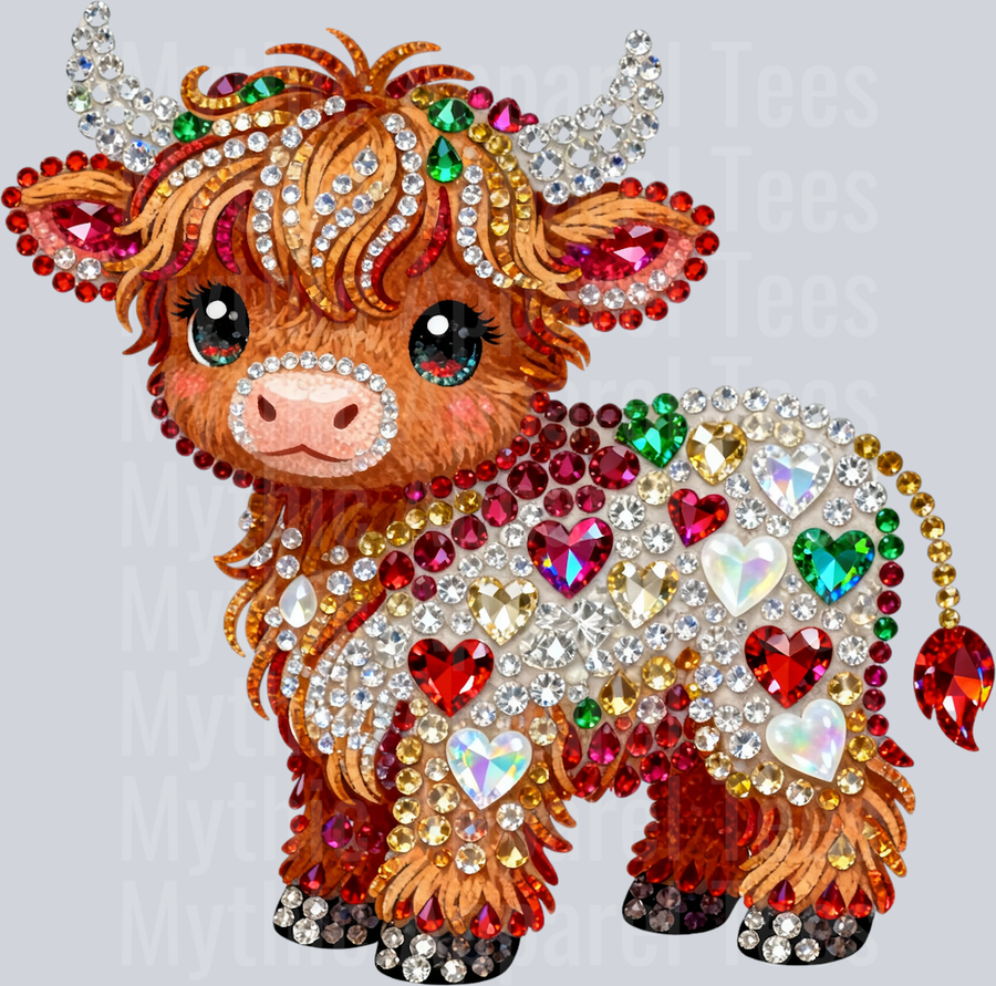 AZ699 Faux Rhinestone Valentines Day Highland Cow