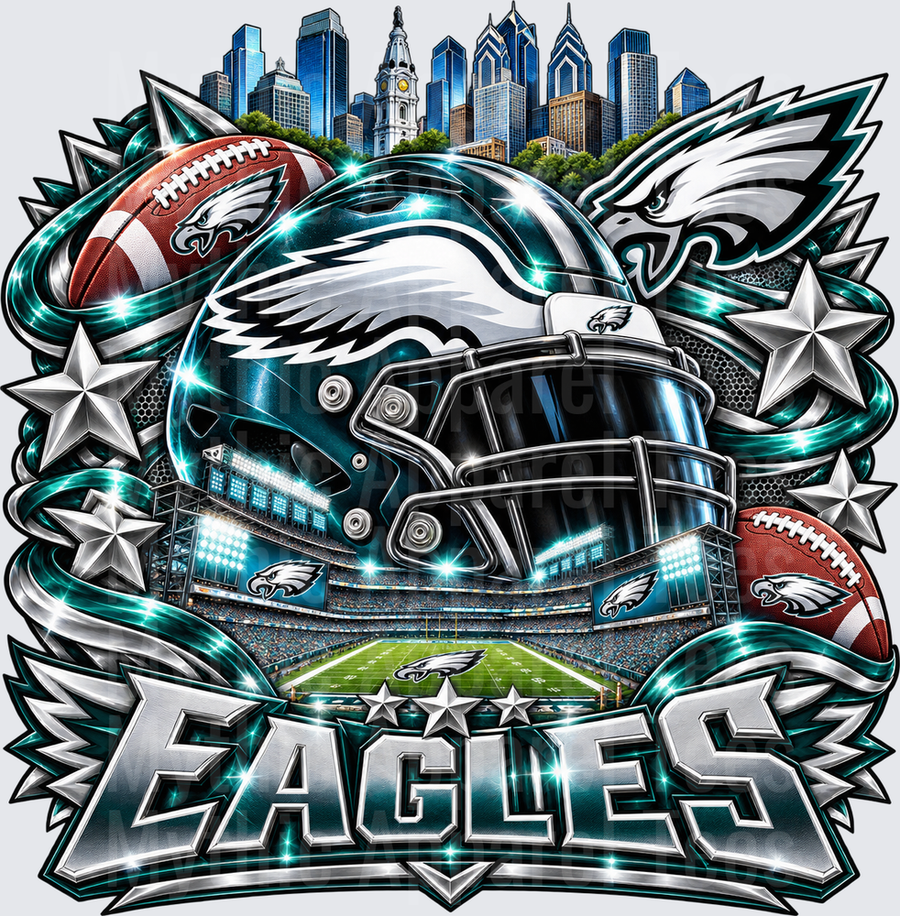 Philadelphia Eagles Midnight Green Helmet Stadium Skyline Chrome Stars Football Collage