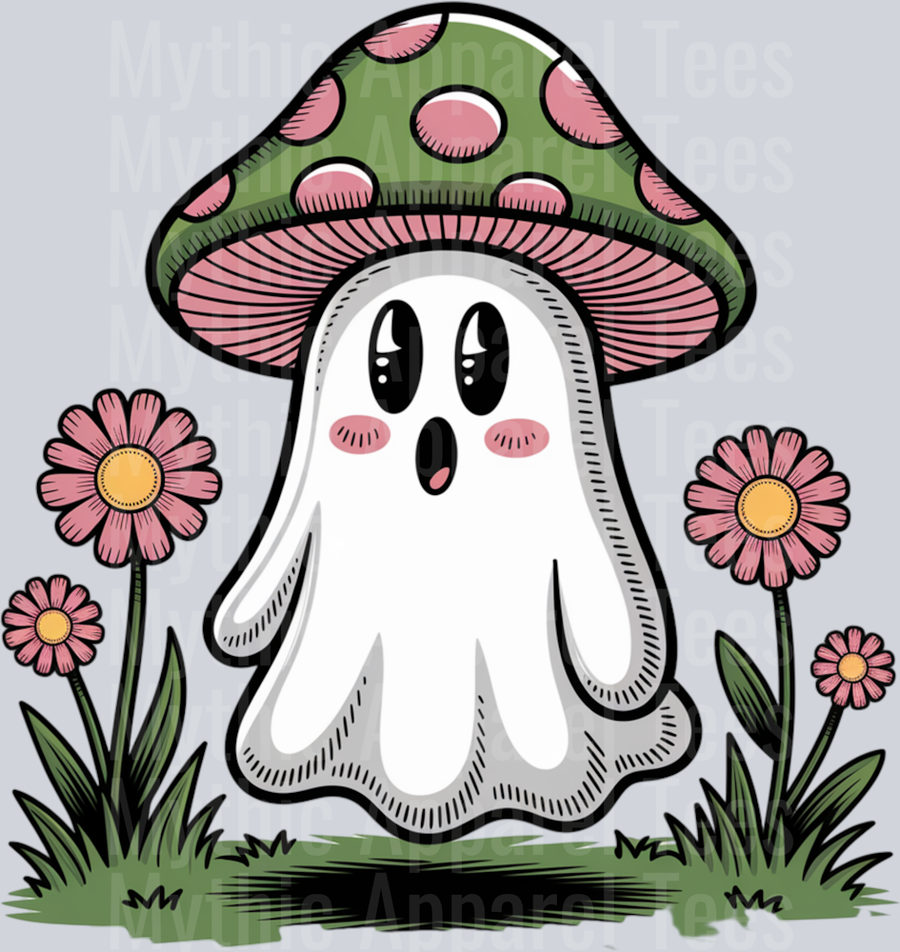MUSHROOM GHOST GREEN AND PINK CARTOON STYLE PNG