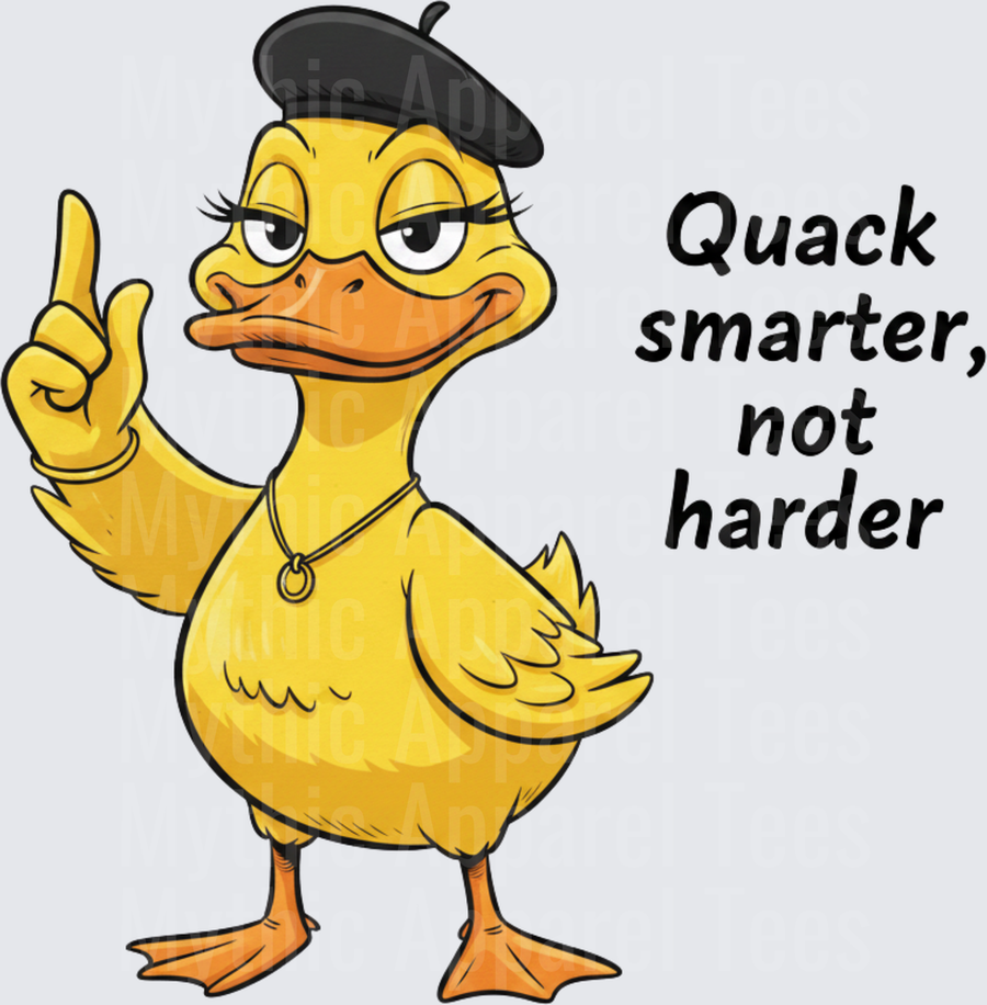 Funny Sarcastic Duck Wearing Black Beret Raising Finger Quack Smarter Not Harder