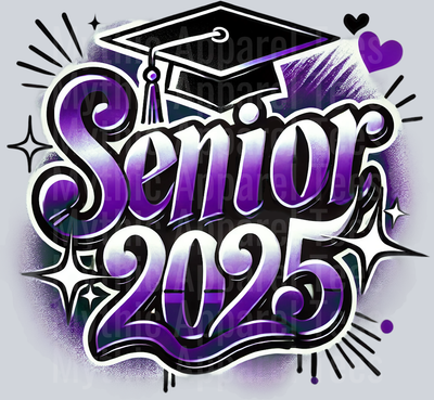 008 Senior 2025 Airbrushed Purple DTF 2025 Senior Graduation Transfers