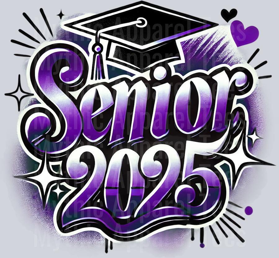 008 Senior 2025 Airbrushed Purple DTF 2025 Senior Graduation Transfers
