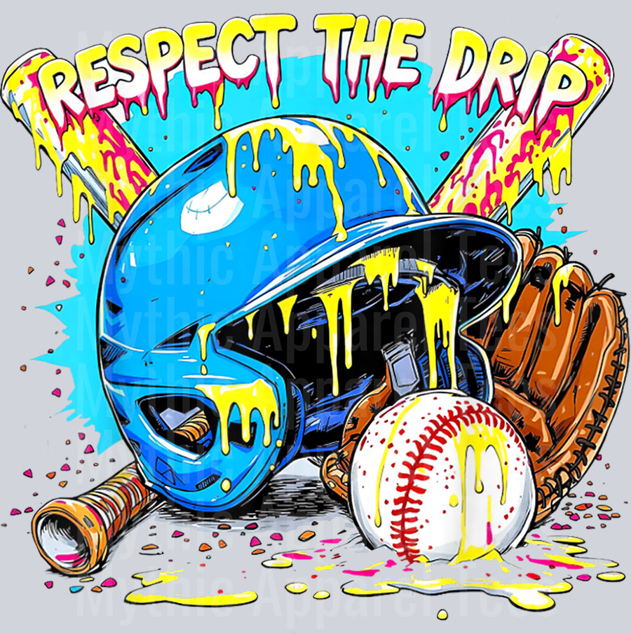 Respect The Drip Boys Baseball Bat Helmet Glove Ball Sports DTF Baseball Transfers