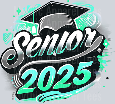 0025 Senior 2025 Airburshed Mint and Gray 2 DTF 2025 Senior Graduation Transfers