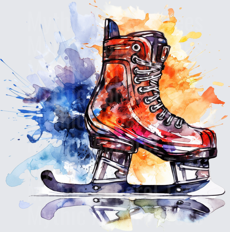 Ice Hockey Skate Watercolor Splash Art Bold Colors