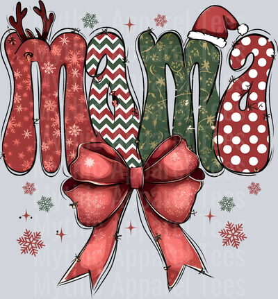 mama christmas antlers and red bow santa hat DTF Christmas Transfers