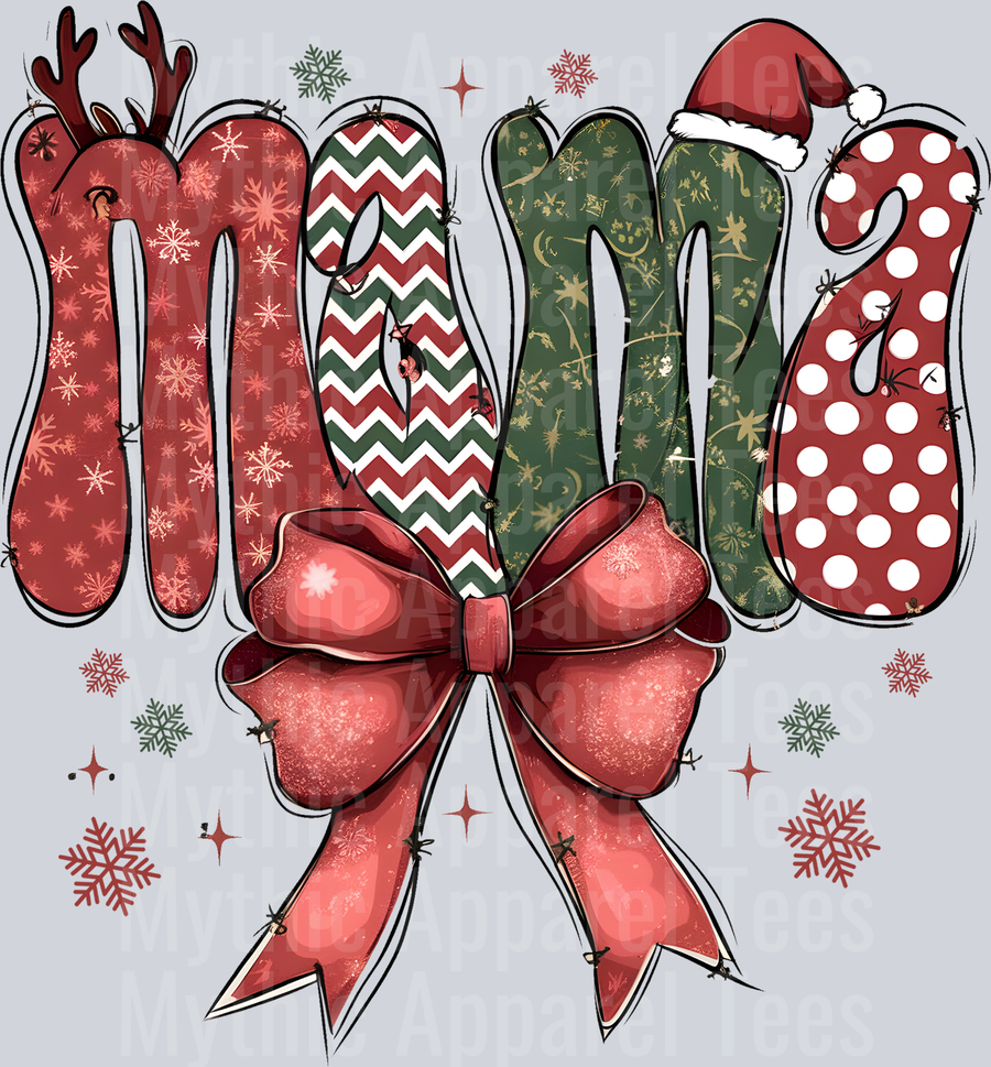 mama christmas antlers and red bow santa hat DTF Christmas Transfers