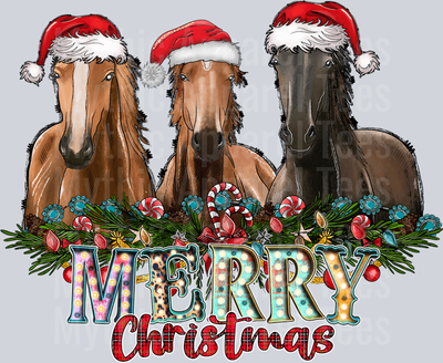 Horse Merry Christmas DTF Western Christmas Transfers
