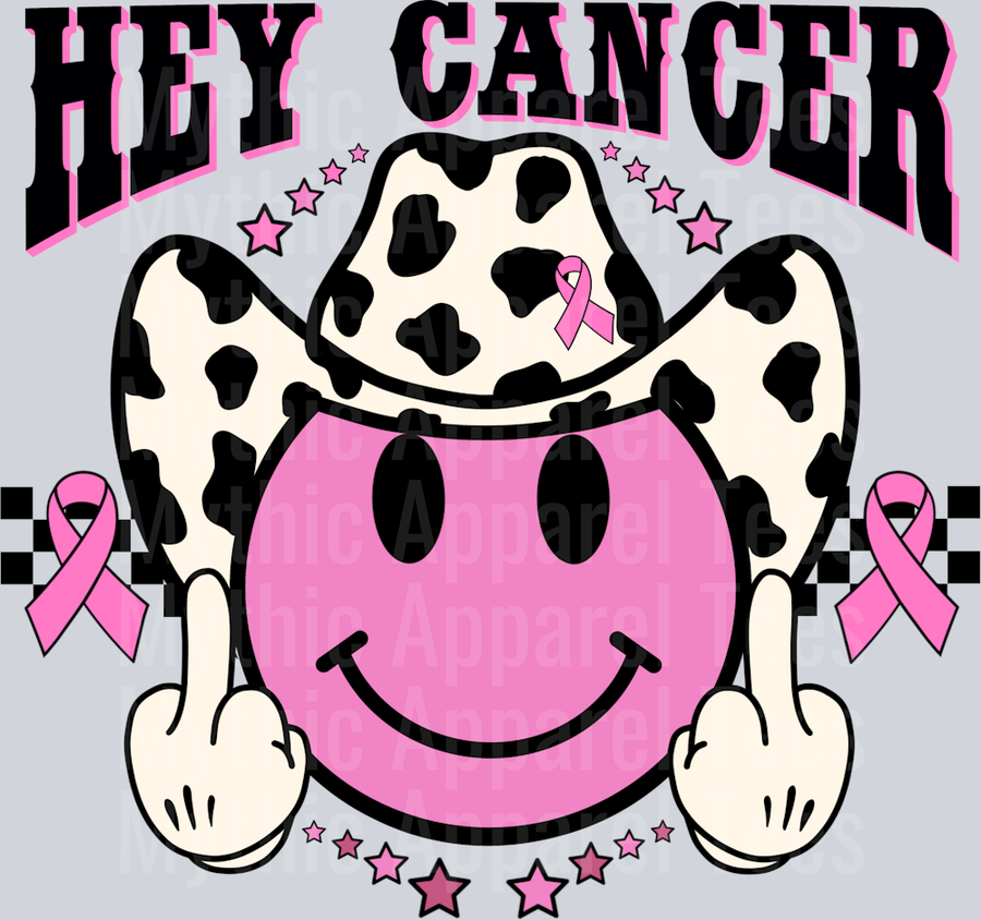 Hey Cancer Western Breast Cancer Awareness Middle Fingers Cow Print