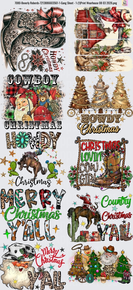 Gang Sheet FULL SIZE DESIGNS Western Christmas Holiday Design Bundle with Cowboys Santa and Festive Elements