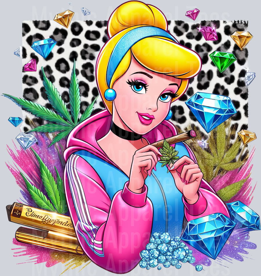 Cinderella 5 Weed Plant Cheeta Print Jewels Smoking Weed DTF Weed Transfers