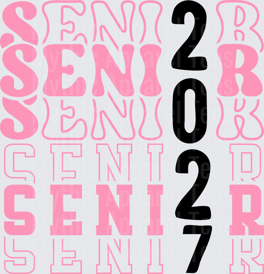 Senior 2027 Stacked Retro Pink and Black Mixed Font Graduation Design