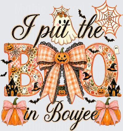 Fall Designs I Put The Boo In Boujee Halloween Coquette Bow Pumpkin Ghost Spiderweb Floral Patchwork