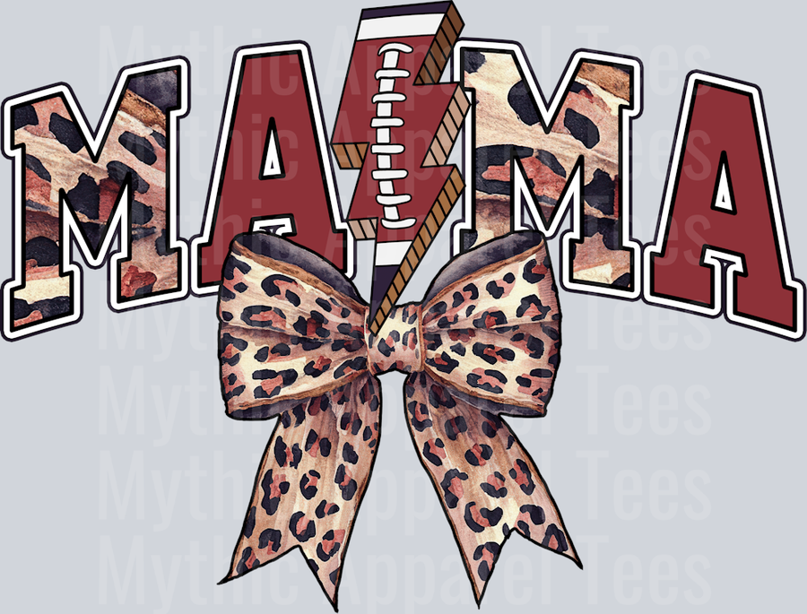 Football mama cheetah print bow and leather words DTF Football Transfers