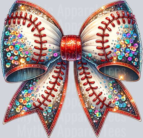 Baseball Glitter Coquette Bow heavy chunk glitter DTF Baseball Transfers