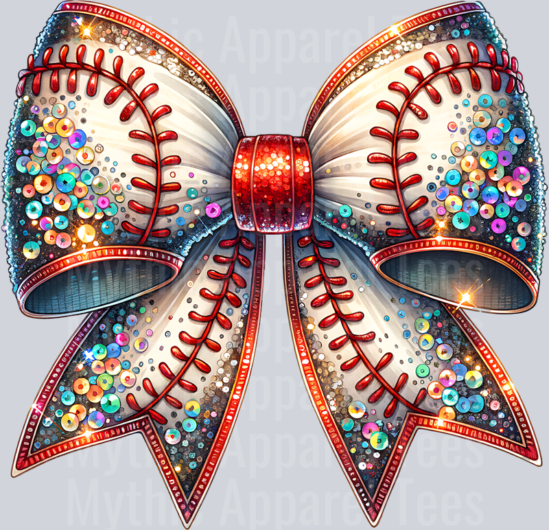 Baseball Glitter Coquette Bow heavy chunk glitter DTF Baseball Transfers