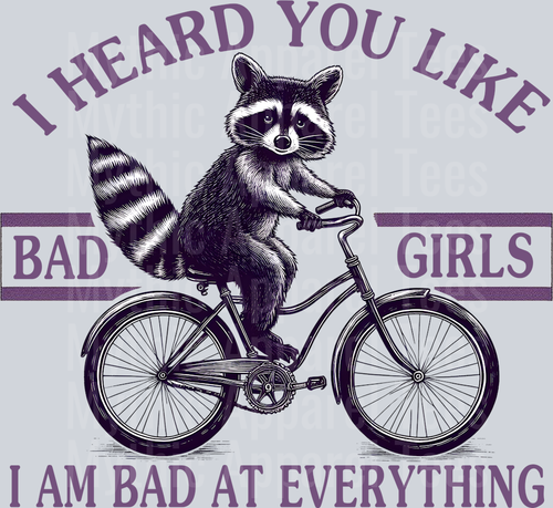 I heard You like Bad Girls I am bad at everything DTF Racoon Transfers