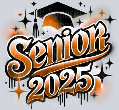 006 Senior Airbrushed Orange DTF 2025 Senior Graduation Transfers