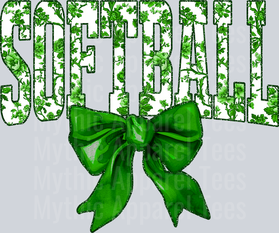 Green Softball School Spirit & Sports College Font Floral Pattern