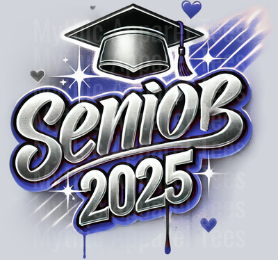 003 Senior 2025 Airbrushed Navy Blue and Black DTF 2025 Senior Graduation Transfers