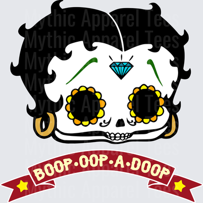 Betty Boop Sugar Skull Day of the Dead Calavera with Diamond Forehead Gem and Boop Oop A Doop Banner