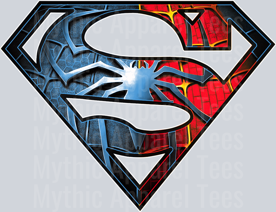 Superman with spiderman logo over top DTF Superman Transfers