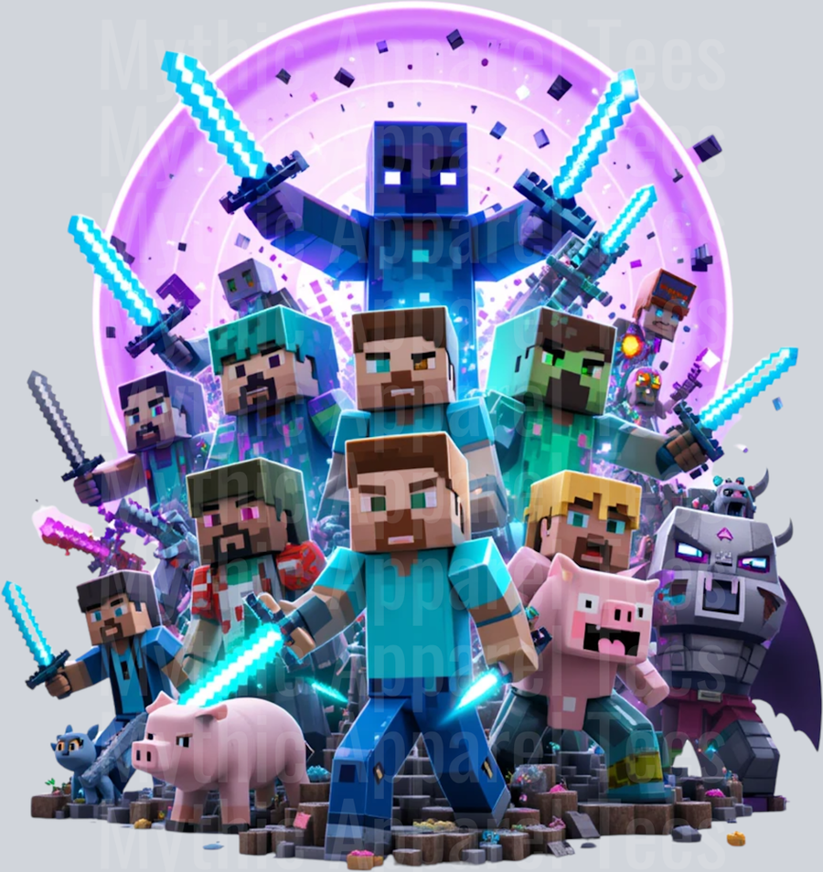 Steve and the crew with a portal behind them Minecraft Gaming Pop Culture Video Games