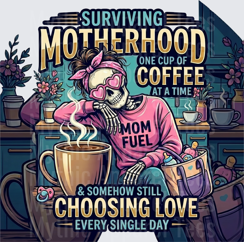 Sarcastic Skull Mom Surviving Motherhood One Cup of Coffee at a Time