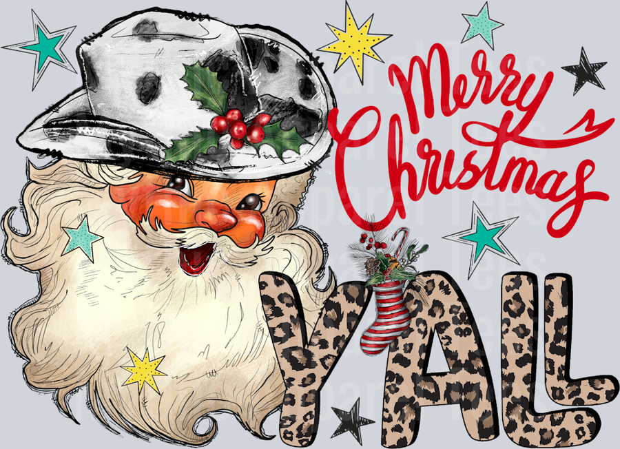 Merry Christmas Yall Cowboy DTF Christmas Transfers