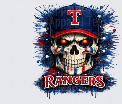 MLB Skulls Texas Rangers Glowing Eyes Skull Paint Splash