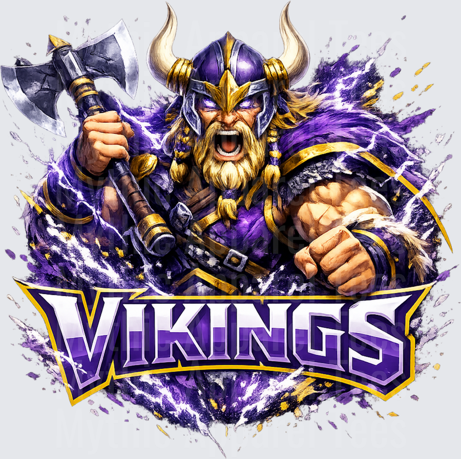 NFL Vikings Fierce Warrior Purple Gold Axe Lightning Splash