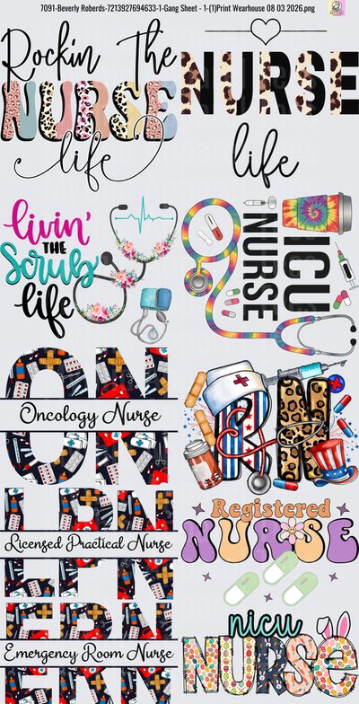 Gang Sheet FULL SIZE DESIGNS Nursing Life Bundle Medical Stethoscope Heartbeat ICU Emergency Room Oncology LPN RN