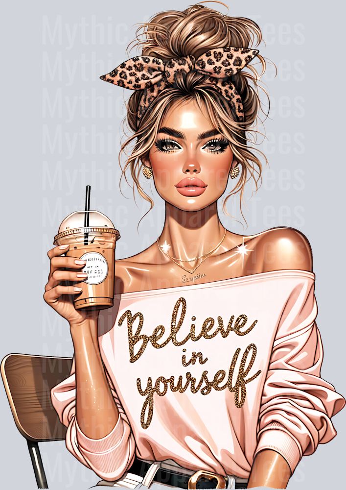 Believe in yourself  Sassy Girl with Inspirational Quote DTF Inspirational Transfers
