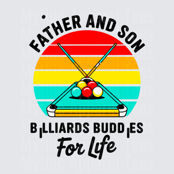 Father and Son Billiards Buddies For Life Retro Sunset Pool Table Crossed Cue Sticks