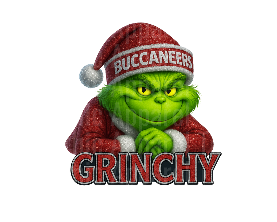 NFL Football Tampa Bay Buccaneers Grinchy Grinch Santa Hat Christmas Glitter Design