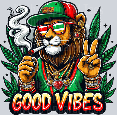 Lion Peace Sign Rasta Colors floral colors weed plant DTF Weed Transfers