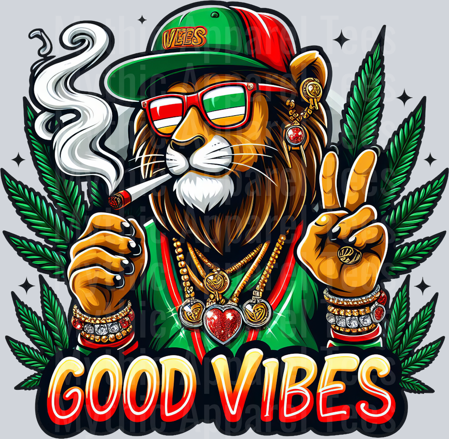 Lion Peace Sign Rasta Colors floral colors weed plant DTF Weed Transfers